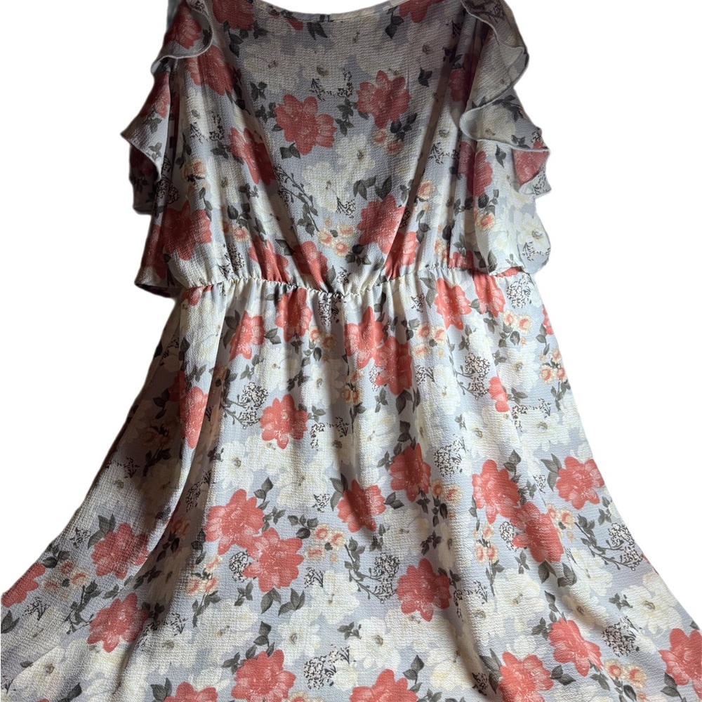 Kentucky DerbyCold Shoulder Ruffle Mini Dress Coral Grey Elastic Waist Boho